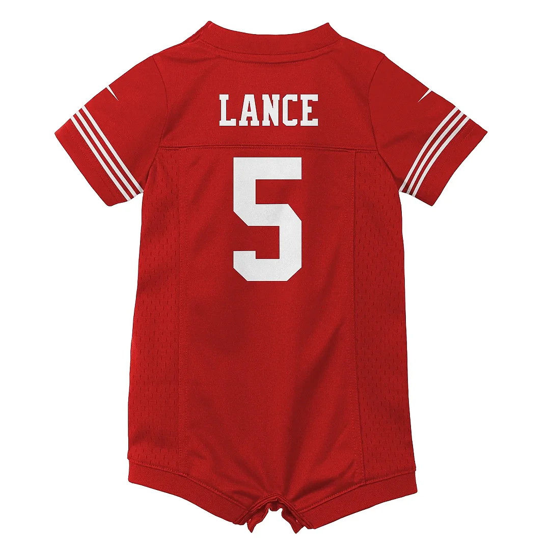 Zennovawear Infant San Francisco 49ers Trey Lance Scarlet Romper Game Jersey