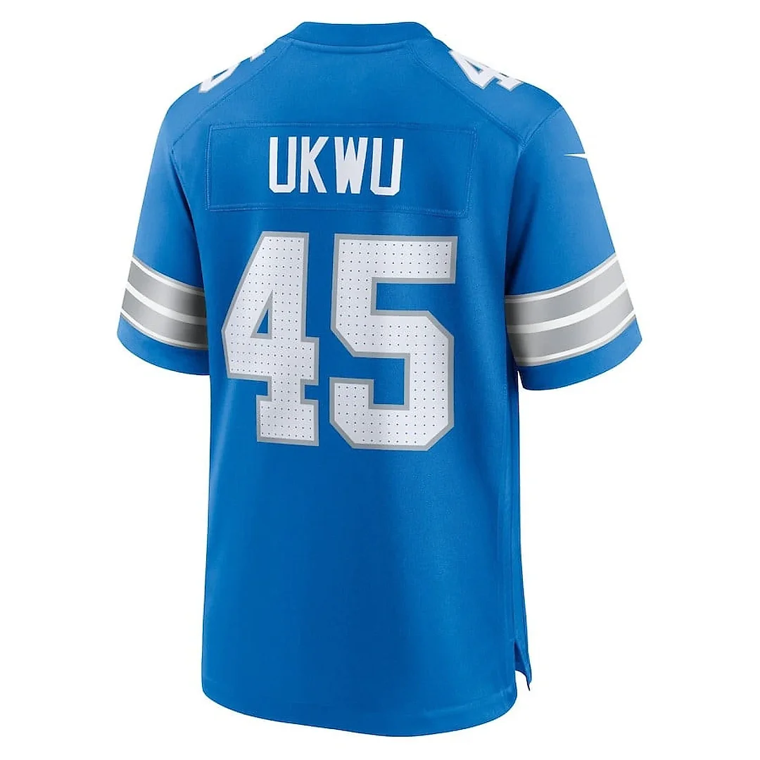 Zennovawear Isaac Ukwu 45 Detroit Lions Game Men Jersey - Blue
