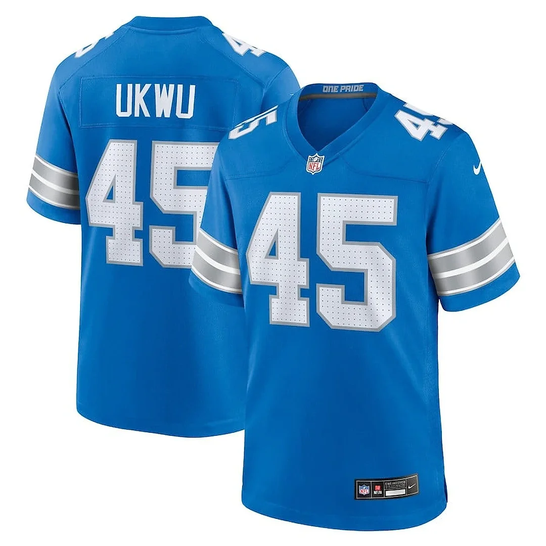 Zennovawear Isaac Ukwu 45 Detroit Lions Game Men Jersey - Blue