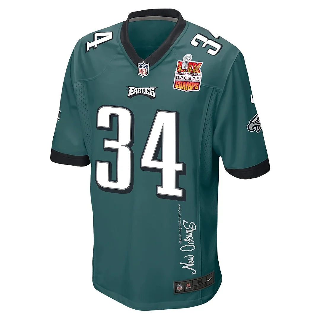 Zennovawear Isaiah Rodgers 34 Philadelphia Eagles Super Bowl LIX Champions Patch 'New Orleans - Where Legends Are Made' EMBROIDERED Game Men...
