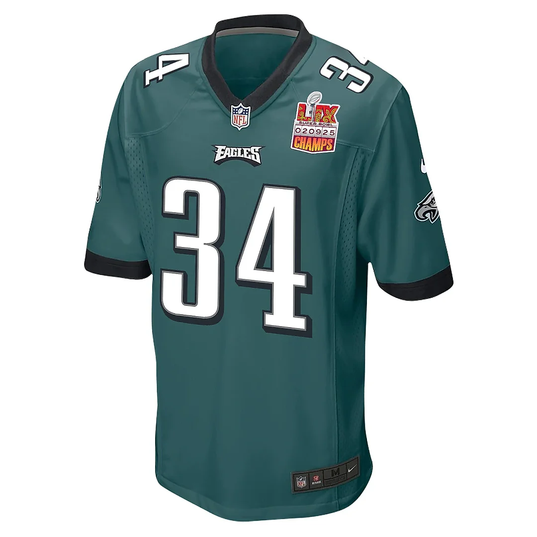 Zennovawear Isaiah Rodgers 34 Philadelphia Eagles Super Bowl LIX Champions Patch Game Men Jersey - Midnight Green