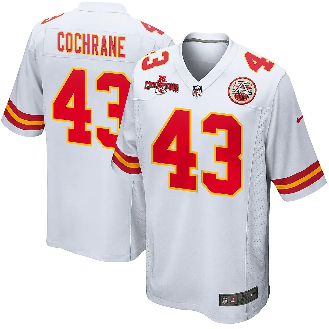 Zennovawear Jack Cochrane 43 Kansas City Chiefs AFC Champions Patch Game Men Jersey - White
