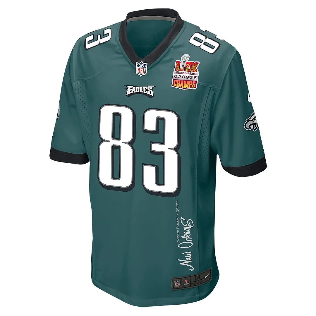Zennovawear Jahan Dotson 83 Philadelphia Eagles Super Bowl LIX Champions Patch 'New Orleans - Where Passion Ignites' EMBROIDERED Game Men Jersey...
