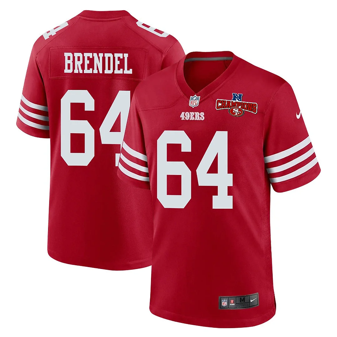 Zennovawear Jake Brendel 64 San Francisco 49ers NFC Champions Patch Game Men Jersey - Scarlet