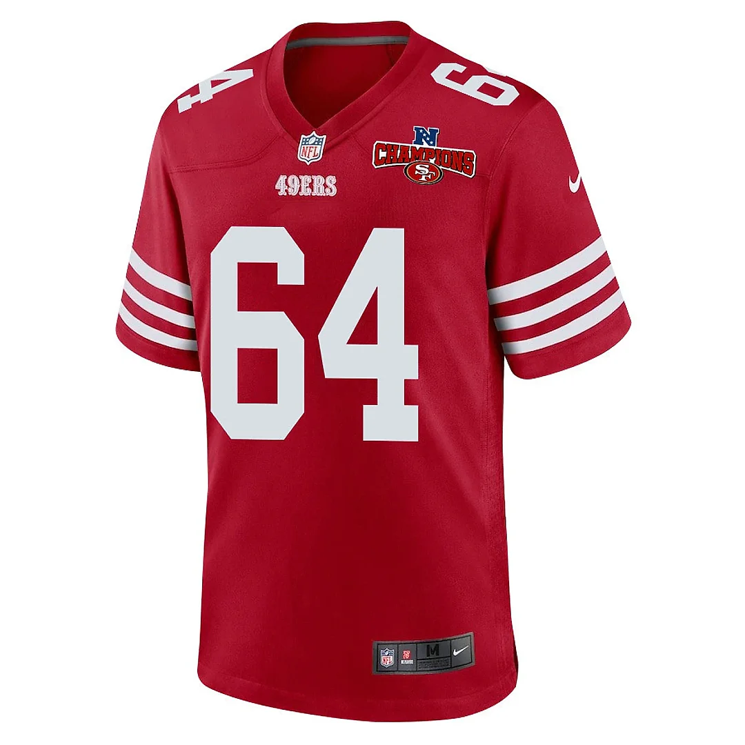 Zennovawear Jake Brendel 64 San Francisco 49ers NFC Champions Patch Game Men Jersey - Scarlet