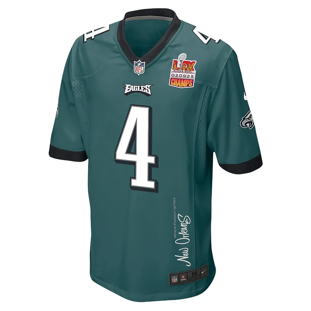Zennovawear Jake Elliott 4 Philadelphia Eagles Super Bowl LIX Champions Patch 'New Orleans - Where Passion Ignites' EMBROIDERED Game Men Jersey...