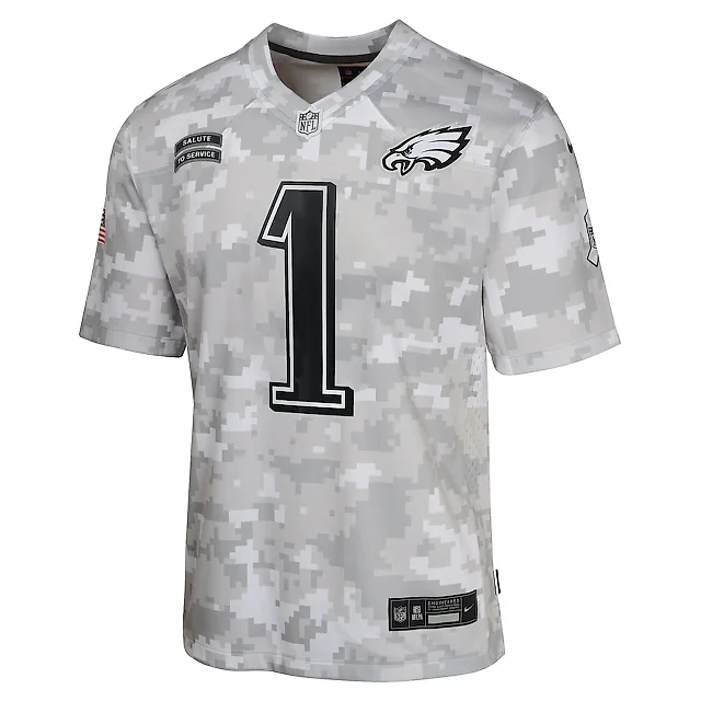 Zennovawear Jalen Hurts 1 Philadelphia Eagles 2024 Salute to Service Game YOUTH Jersey - Arctic Camo