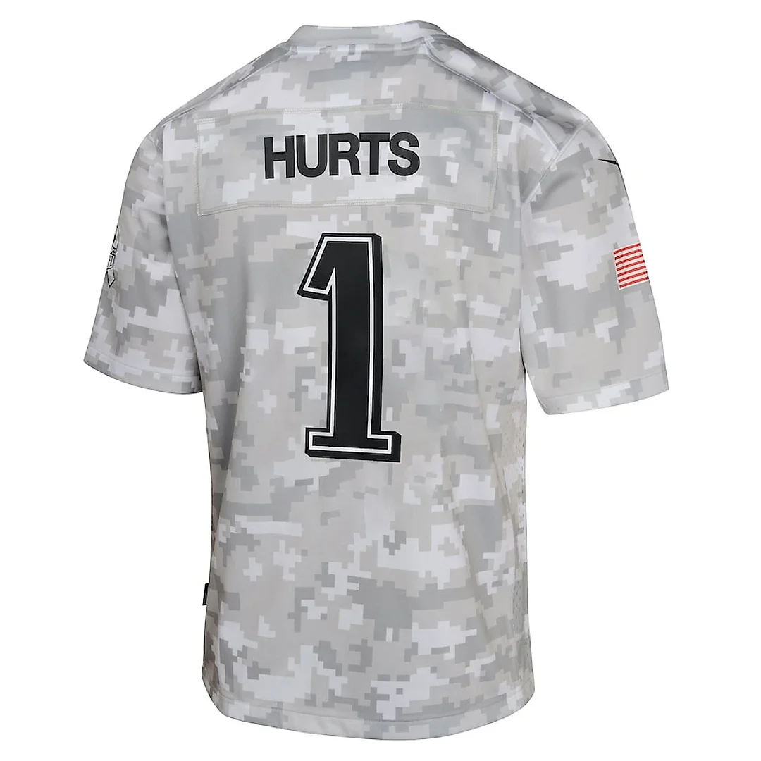 Zennovawear Jalen Hurts 1 Philadelphia Eagles 2024 Salute to Service Game YOUTH Jersey - Arctic Camo