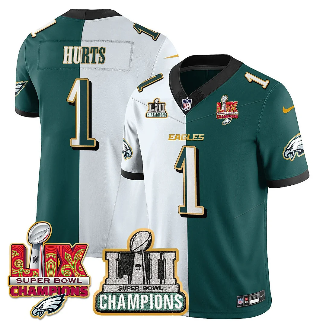 Zennovawear Jalen Hurts 1 Philadelphia Eagles LII-LIX Super Bowl Champions Vapor Limited Gold Jersey - Split