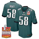 Zennovawear Jalyx Hunt 58 Philadelphia Eagles Super Bowl LIX Champions Patch Game Men Jersey - Midnight Green
