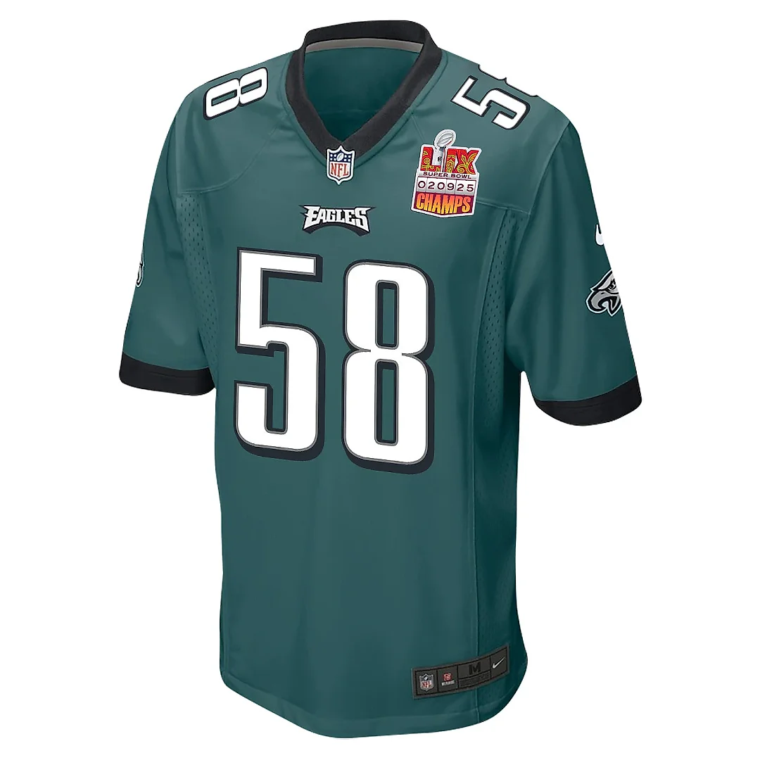 Zennovawear Jalyx Hunt 58 Philadelphia Eagles Super Bowl LIX Champions Patch Game Men Jersey - Midnight Green
