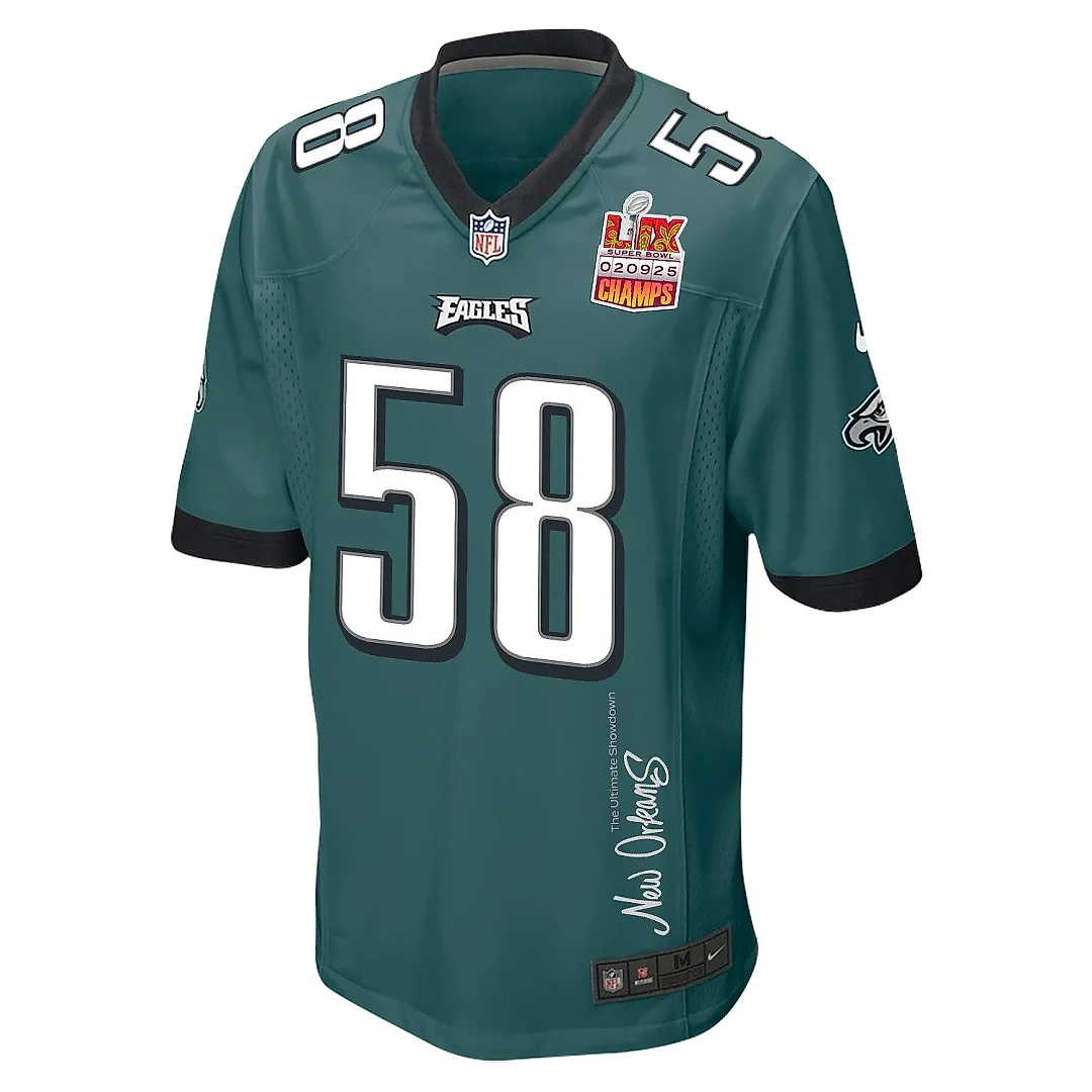 Zennovawear Jalyx Hunt 58 Philadelphia Eagles Super Bowl LIX Champions Patch 'New Orleans - The Ultimate Showdown' EMBROIDERED Game Men Jersey...