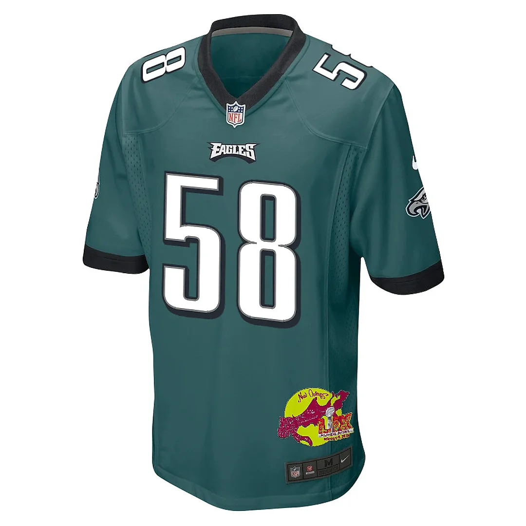 Zennovawear Jalyx Hunt 58 Philadelphia Eagles Super Bowl LIX New Orleans Patch Game Men Jersey - Midnight Green