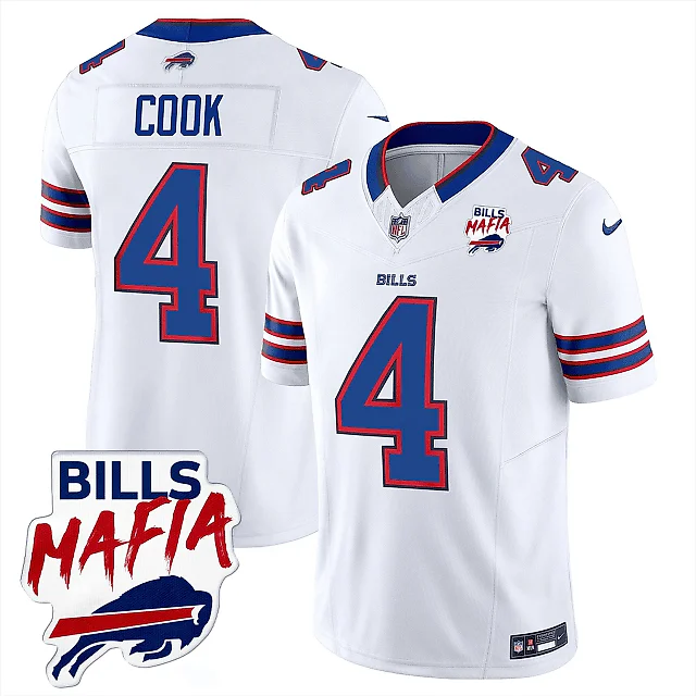 Zennovawear James Cook 4 Buffalo Bills Bills Mafia Patch Game Men Jersey - White