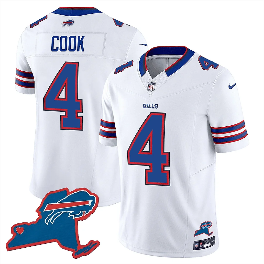 Zennovawear James Cook 4 Buffalo Bills New York Patch Game Men Jersey - White