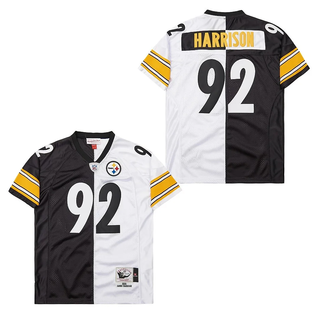 Zennovawear James Harrison 92 Pittsburgh Steelers Two-Toned Retro Throwback Men Jersey - Black/White