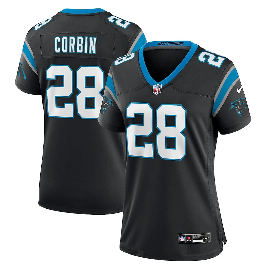 Zennovawear Jashaun Corbin 28 Carolina Panthers Women's Team Game Jersey - Black