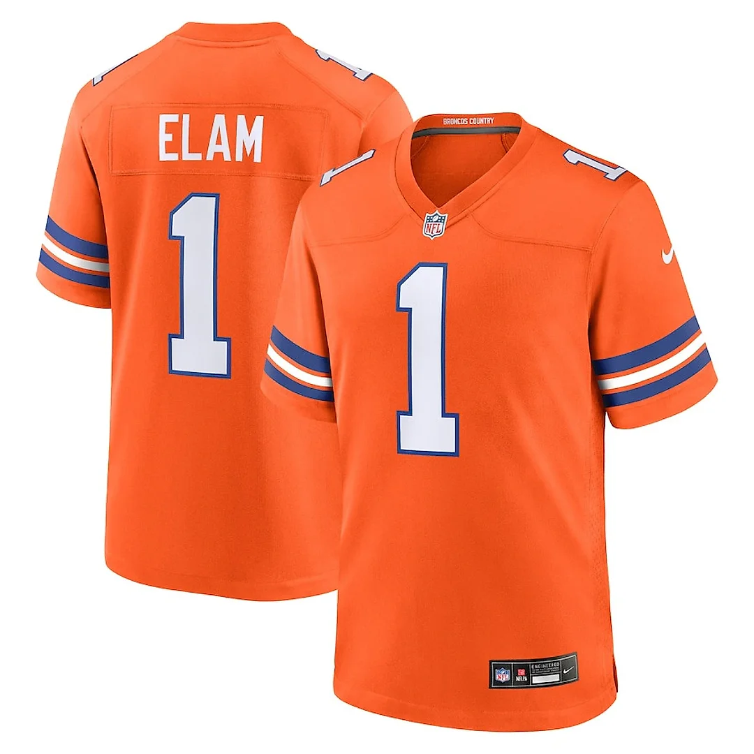 Zennovawear Jason Elam 1 Denver Broncos Mile High Collection 1977 Throwback Retired Player Game Men Jersey - Orange