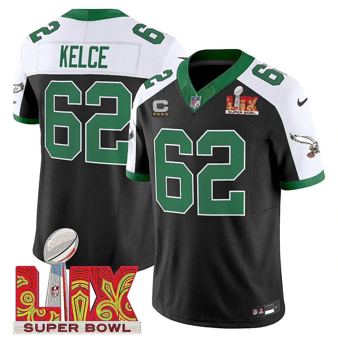 Zennovawear Jason Kelce 62 Philadelphia Eagles Kelly Green Super Bowl Champions LIX Patch Vapor Limited Jersey - Black Alternate