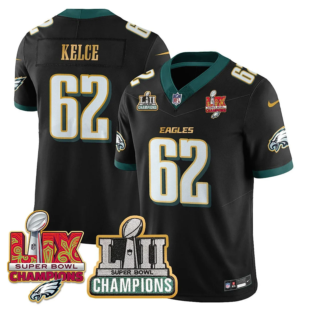 Zennovawear Jason Kelce 62 Philadelphia Eagles LII-LIX Super Bowl Champions Vapor Limited Gold Jersey - Black