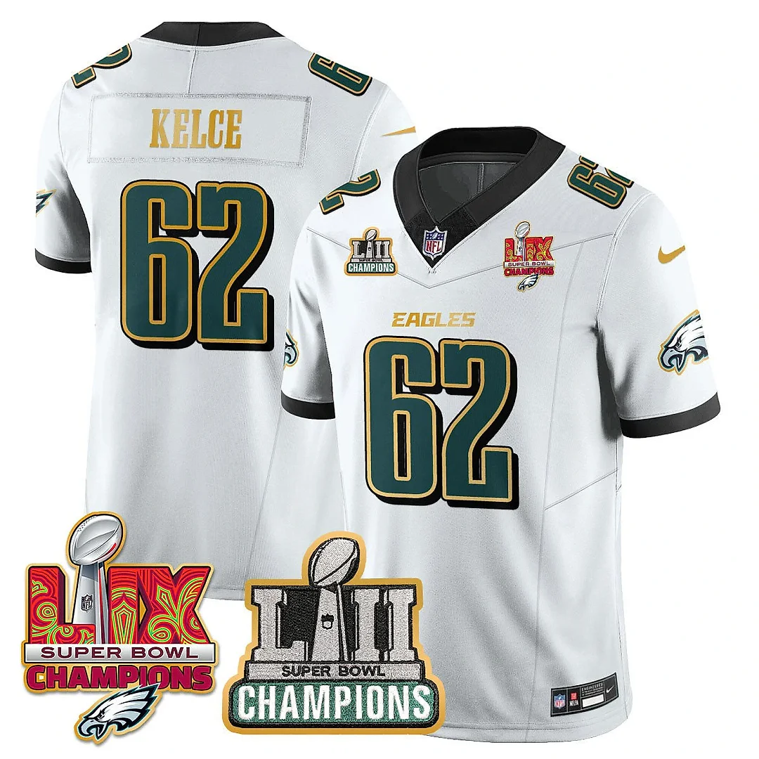 Zennovawear Jason Kelce 62 Philadelphia Eagles LII-LIX Super Bowl Champions Vapor Limited Gold Jersey - White