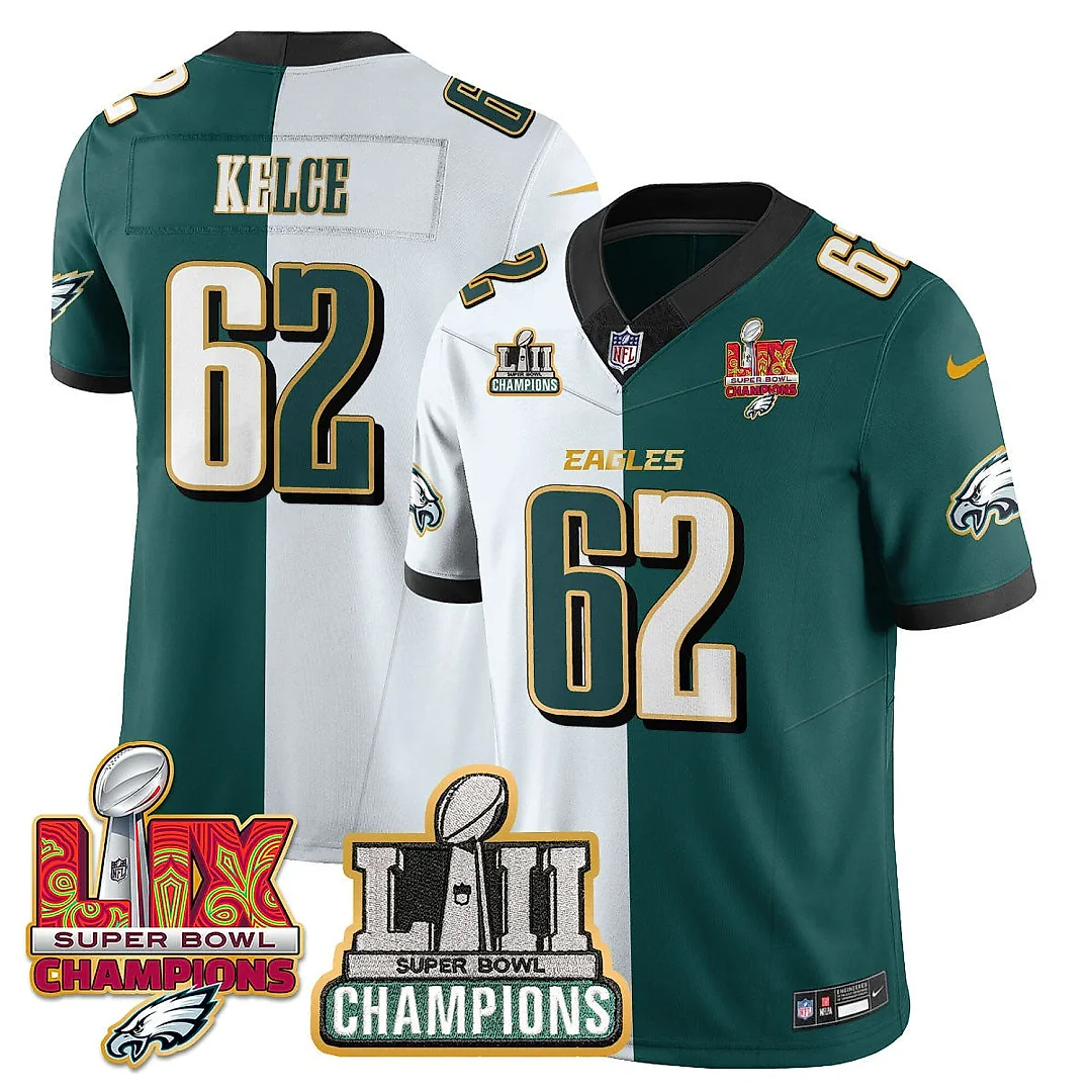 Zennovawear Jason Kelce 62 Philadelphia Eagles LII-LIX Super Bowl Champions Vapor Limited Gold Jersey - Split
