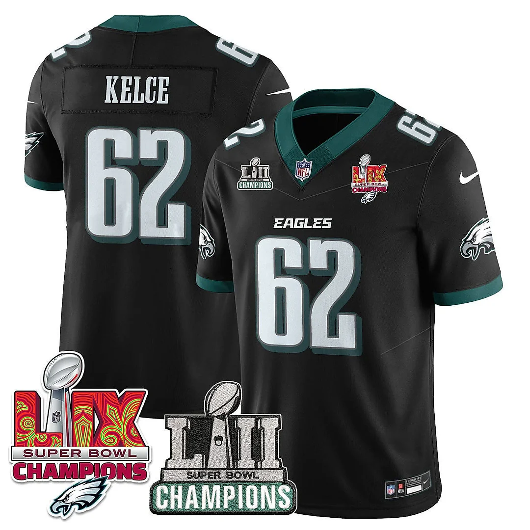 Zennovawear Jason Kelce 62 Philadelphia Eagles LII-LIX Super Bowl Champions Vapor Limited Jersey - Black