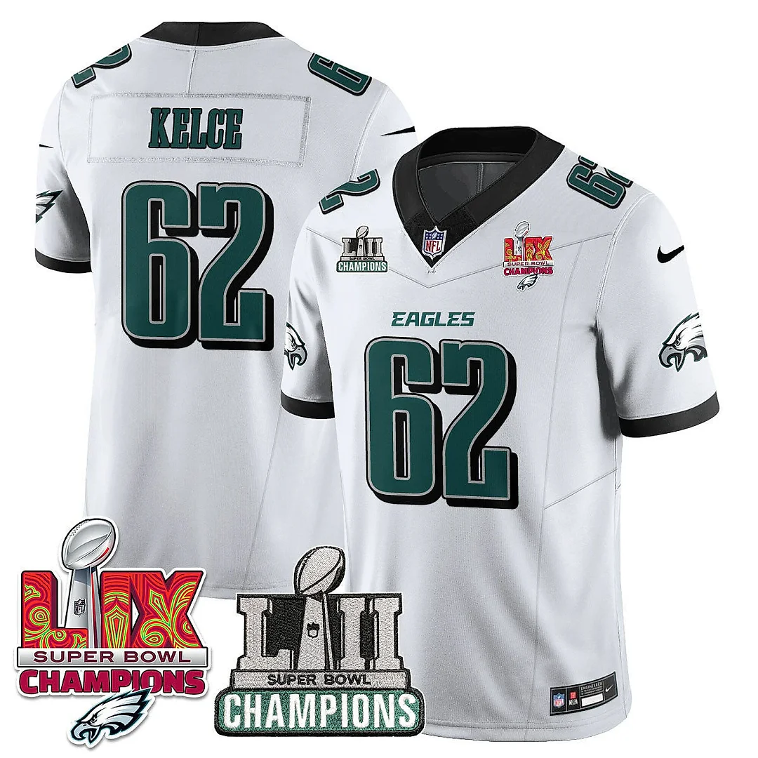 Zennovawear Jason Kelce 62 Philadelphia Eagles LII-LIX Super Bowl Champions Vapor Limited Jersey - White