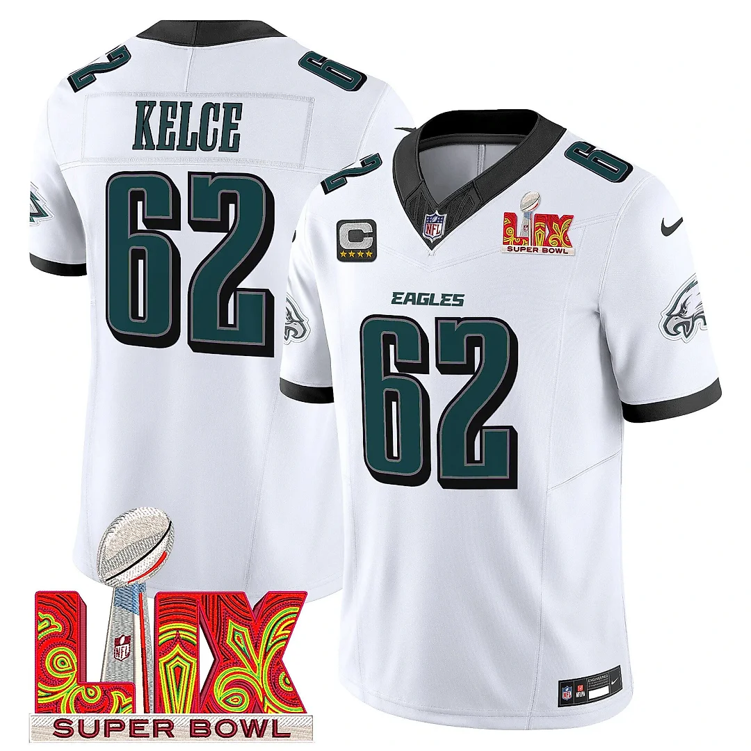 Zennovawear Jason Kelce 62 Philadelphia Eagles Super Bowl Champions LIX Patch Vapor Limited Jersey - White