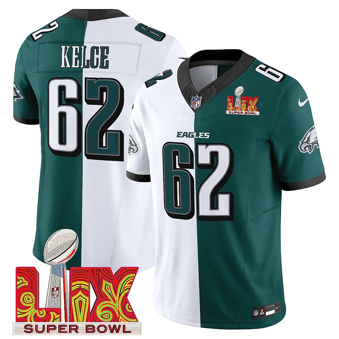Zennovawear Jason Kelce 62 Philadelphia Eagles Super Bowl Champions LIX Patch Vapor Limited Jersey - Split
