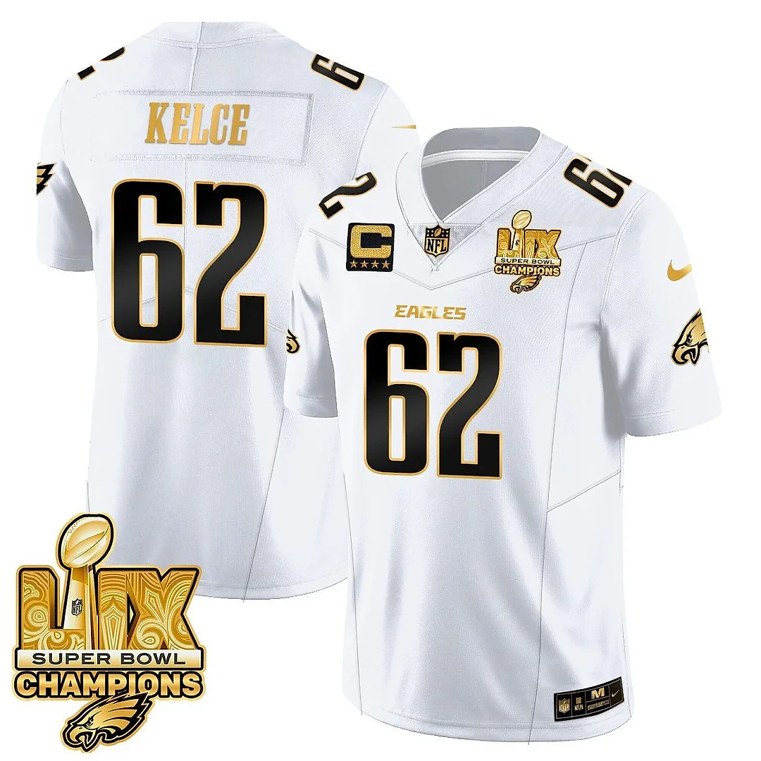 Zennovawear Jason Kelce 62 Philadelphia Eagles Super Bowl LIX Champions Gold Vapor Limited Jersey - White Gold