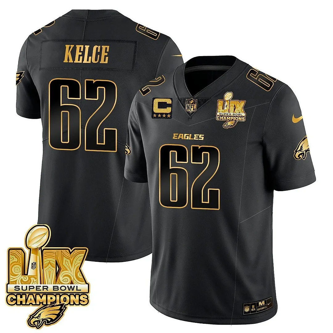 Zennovawear Jason Kelce 62 Philadelphia Eagles Super Bowl LIX Champions Gold Vapor Limited Jersey - Black Gold