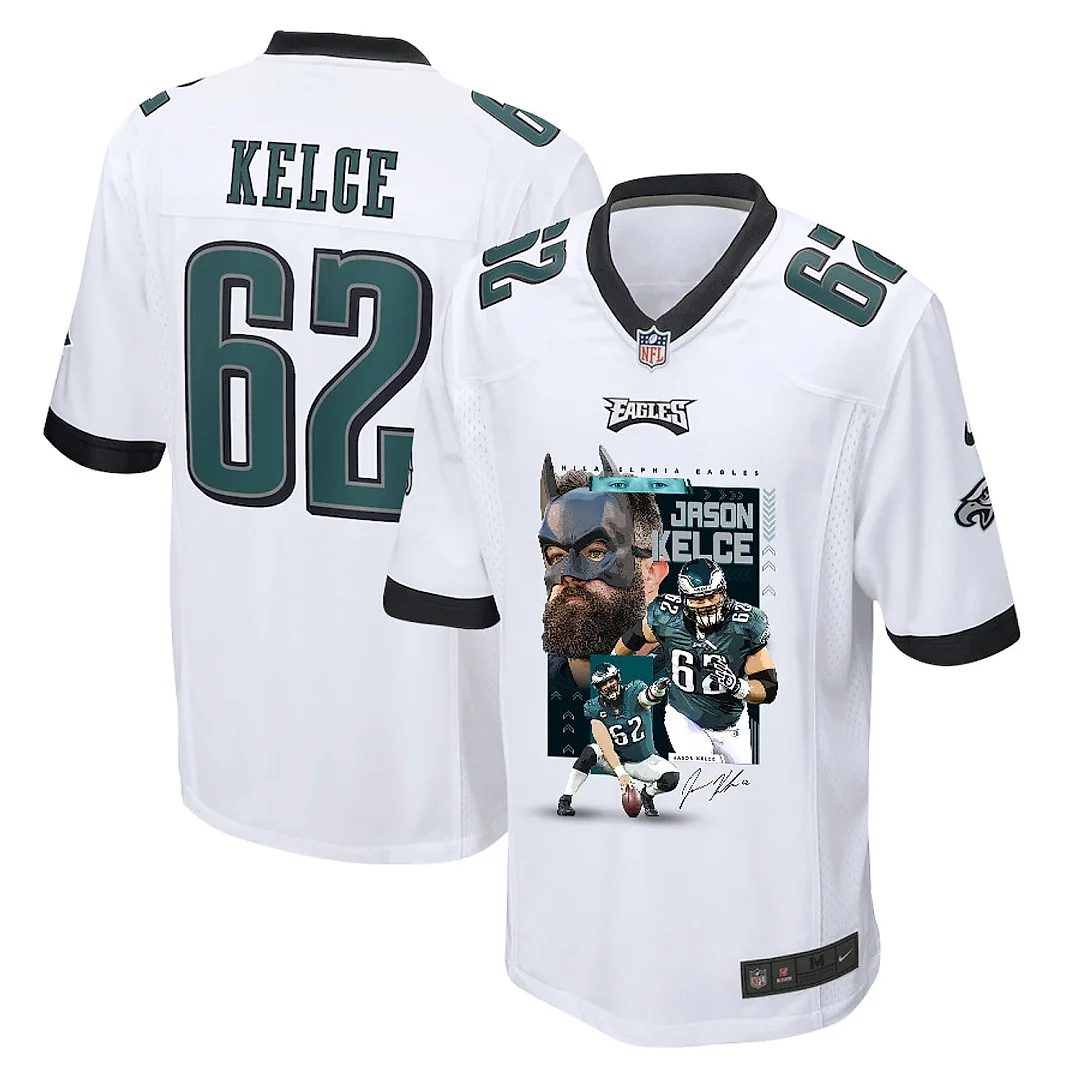 Zennovawear Jason Kelce 62 Philadelphia Eagles The Fat Bat Game Men Jersey - White