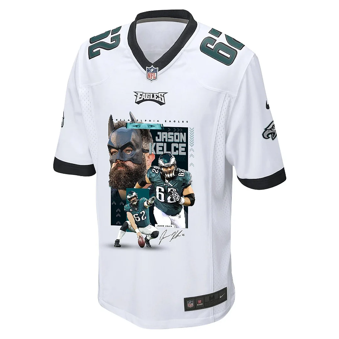 Zennovawear Jason Kelce 62 Philadelphia Eagles The Fat Bat Game Men Jersey - White