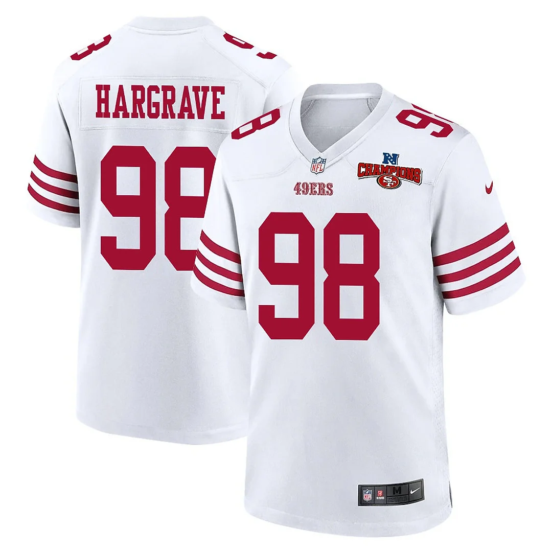 Zennovawear Javon Hargrave 98 San Francisco 49ers NFC Champions Patch Game Men Jersey - White