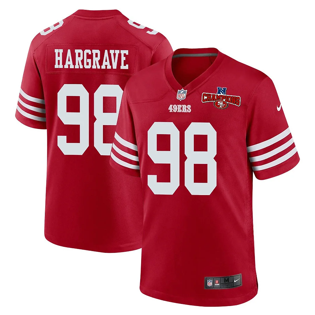 Zennovawear Javon Hargrave 98 San Francisco 49ers NFC Champions Patch Game Men Jersey - Scarlet