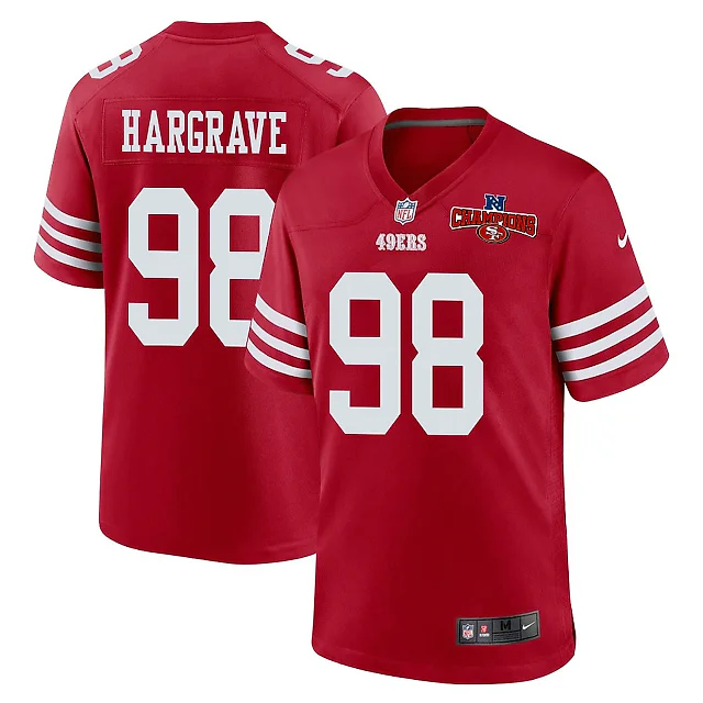 Zennovawear Javon Hargrave 98 San Francisco 49ers NFC Champions Patch Game Men Jersey - Scarlet