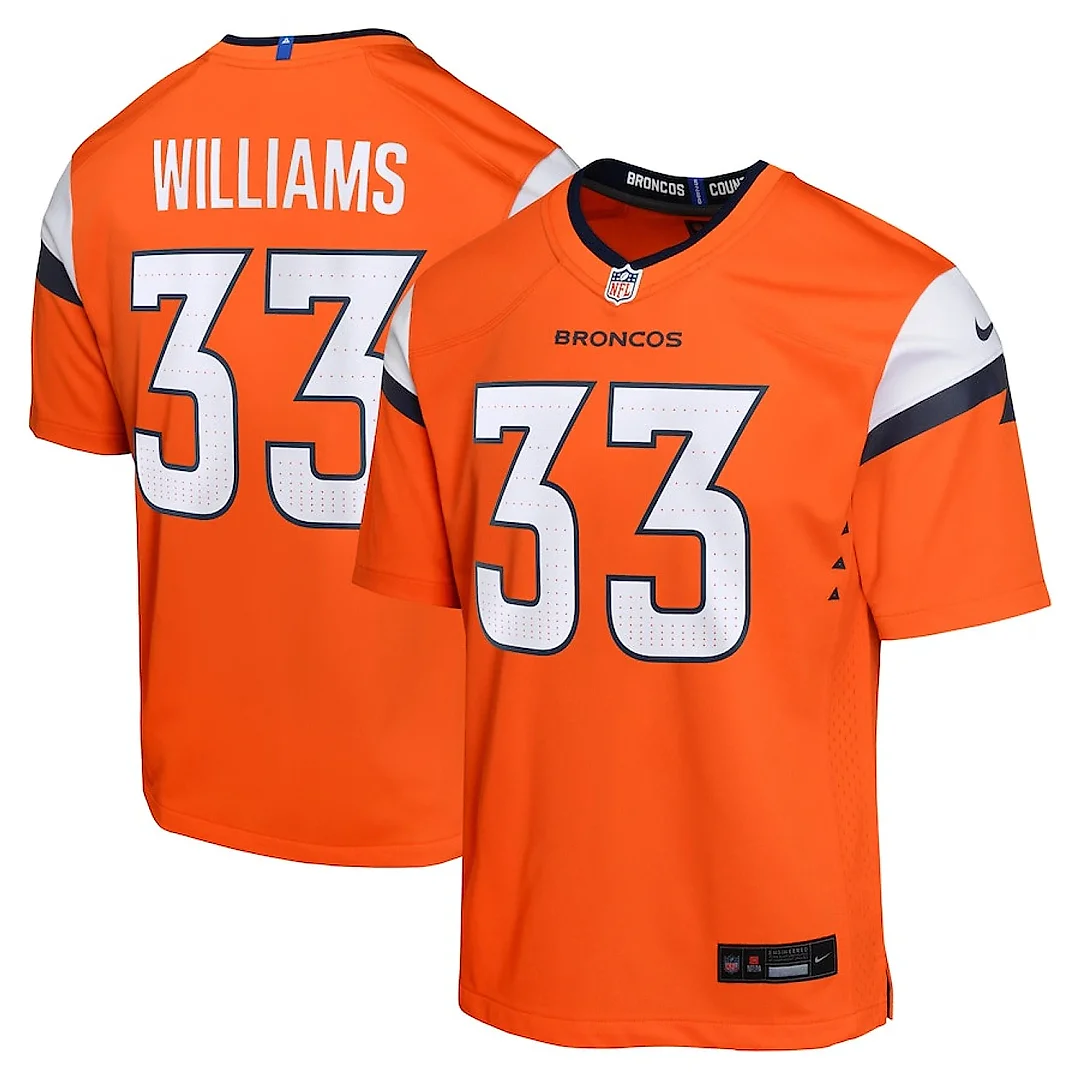 Zennovawear Javonte Williams 33 Denver Broncos Game YOUTH Jersey - Orange