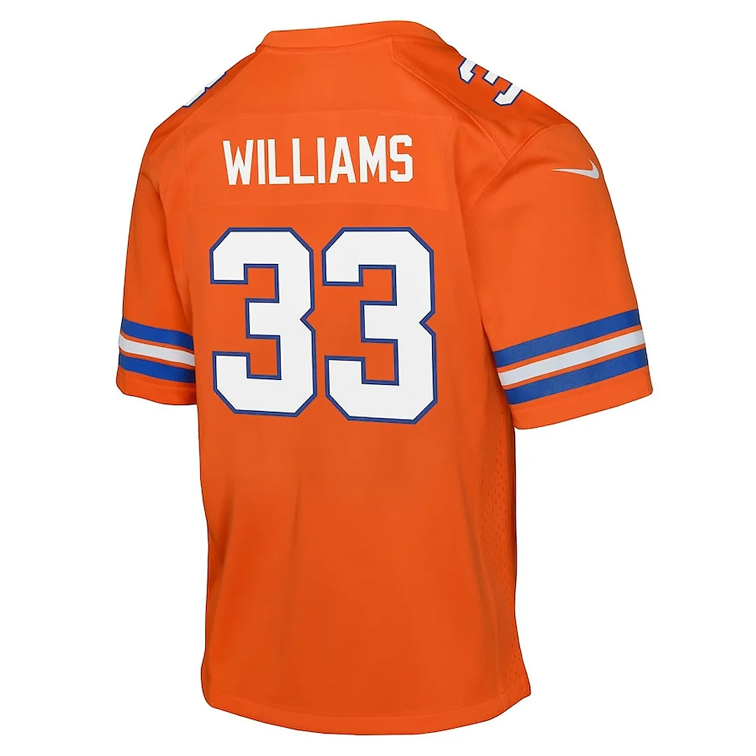 Zennovawear Javonte Williams 33 Denver Broncos Mile High Collection 1977 Throwback Game YOUTH Jersey - Orange