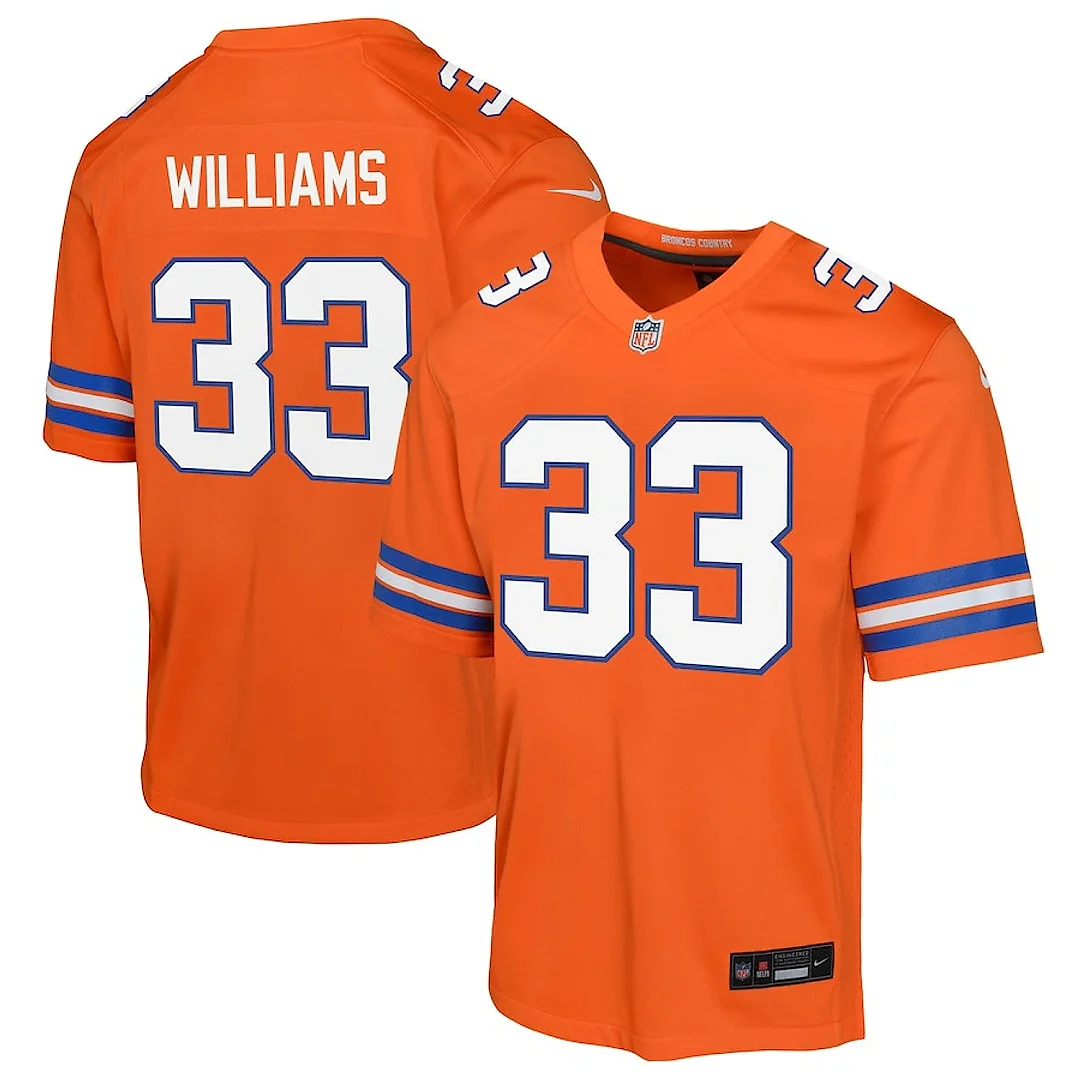 Zennovawear Javonte Williams 33 Denver Broncos Mile High Collection 1977 Throwback Game YOUTH Jersey - Orange