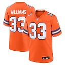 Zennovawear Javonte Williams 33 Denver Broncos Mile High Collection 1977 Throwback Player Game Men Jersey - Orange