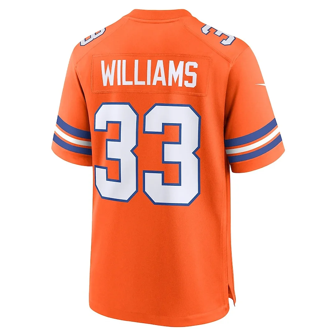 Zennovawear Javonte Williams 33 Denver Broncos Mile High Collection 1977 Throwback Player Game Men Jersey - Orange