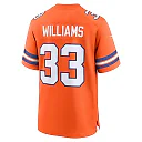 Zennovawear Javonte Williams 33 Denver Broncos Mile High Collection 1977 Throwback Player Game Men Jersey - Orange