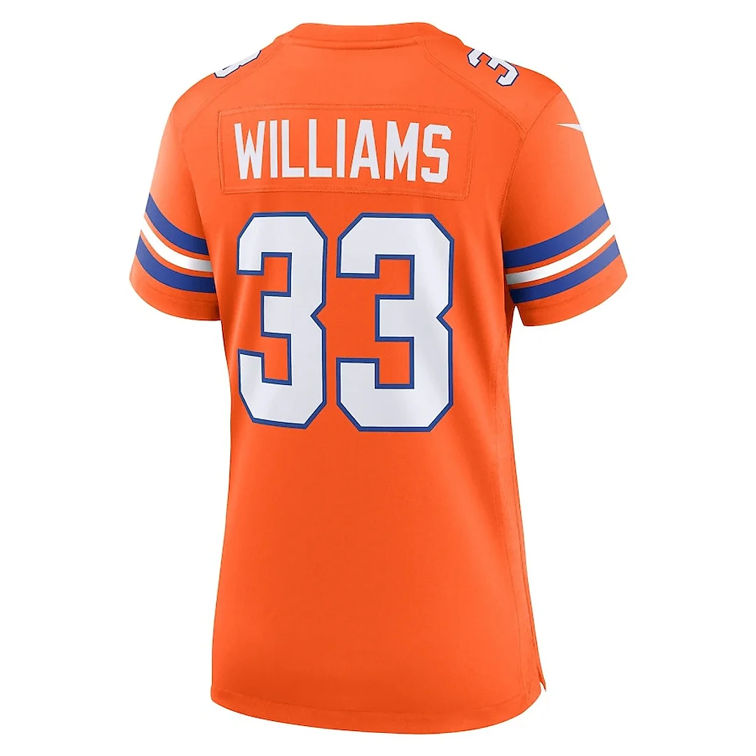 Zennovawear Javonte Williams 33 Denver Broncos Women's Mile High Collection 1977 Throwback Player Game Jersey - Orange