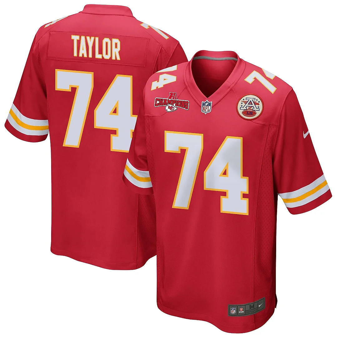 Zennovawear Jawaan Taylor 74 Kansas City Chiefs AFC Champions Patch Game Men Jersey - Red