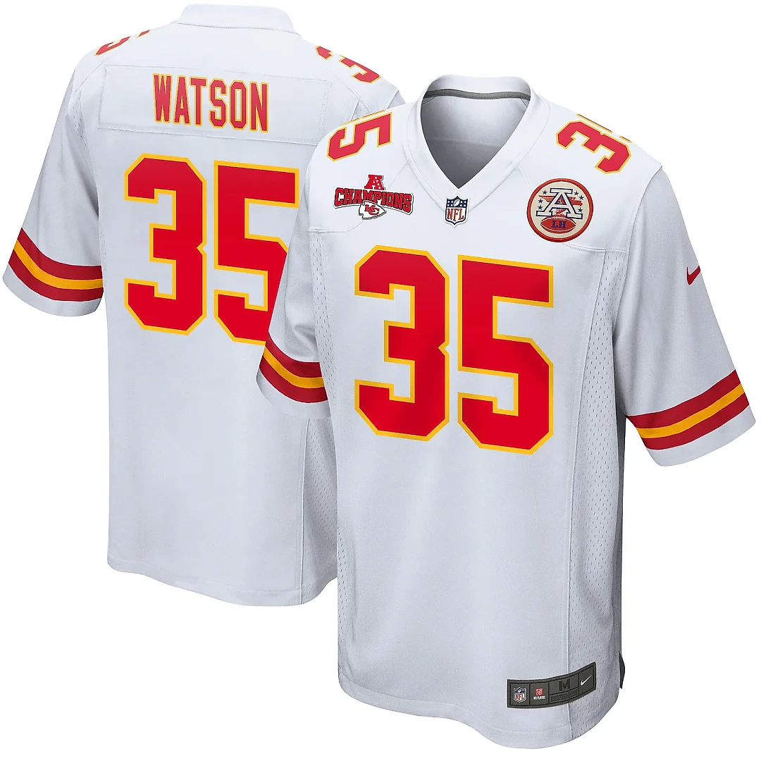 Zennovawear Jaylen Watson 35 Kansas City Chiefs AFC Champions Patch Game Men Jersey - White