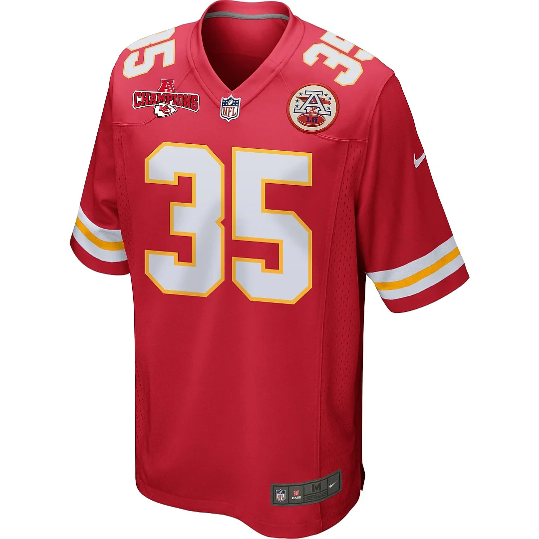 Zennovawear Jaylen Watson 35 Kansas City Chiefs AFC Champions Patch Game Men Jersey - Red