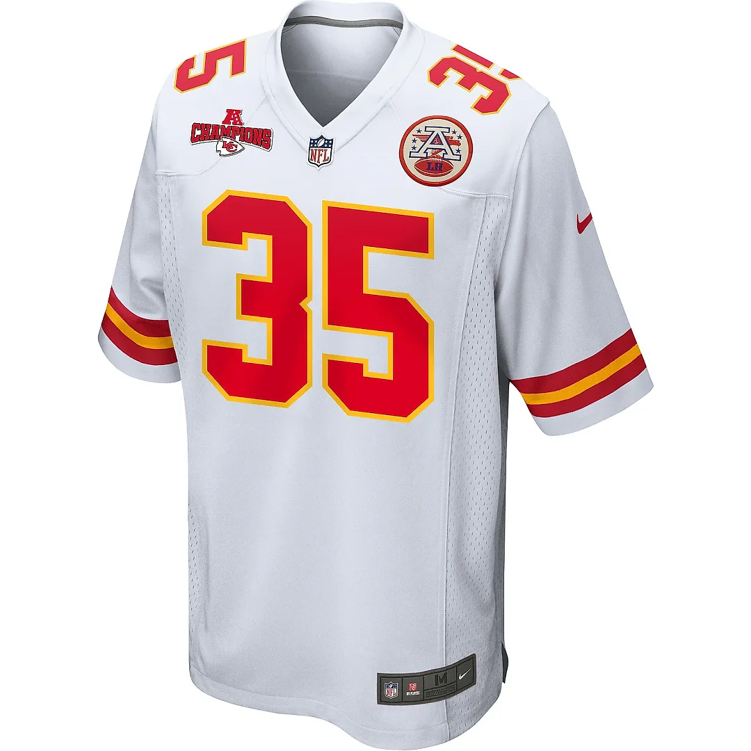 Zennovawear Jaylen Watson 35 Kansas City Chiefs AFC Champions Patch Game Men Jersey - White