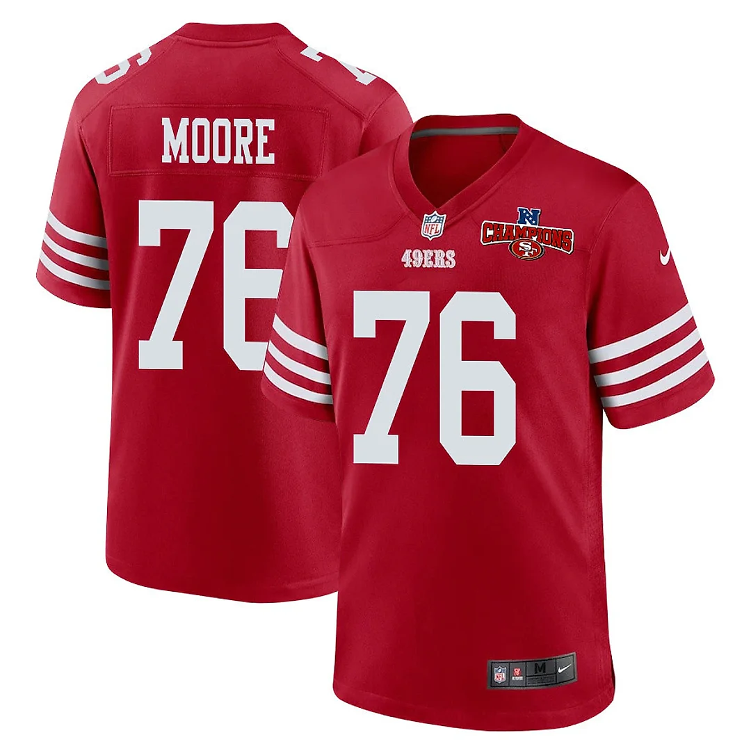 Zennovawear Jaylon Moore 76 San Francisco 49ers NFC Champions Patch Game Men Jersey - Scarlet