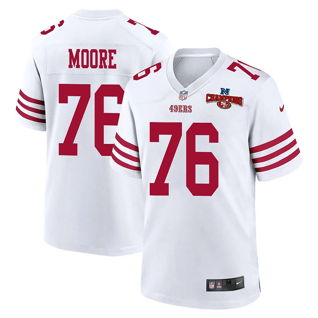 Zennovawear Jaylon Moore 76 San Francisco 49ers NFC Champions Patch Game Men Jersey - White